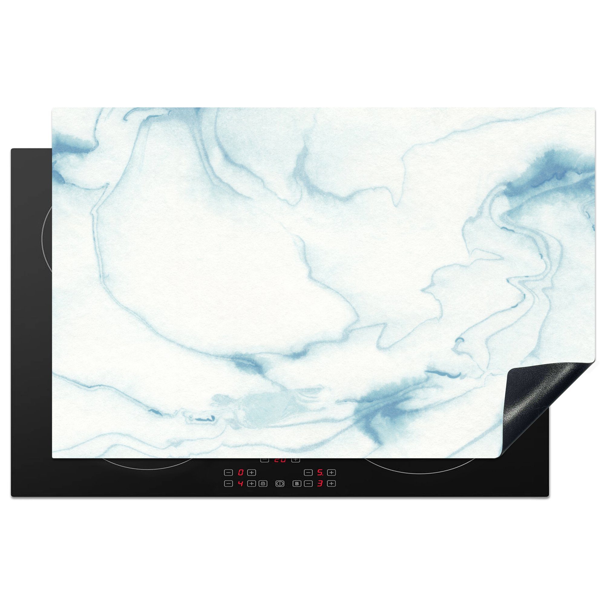 MuchoWow Herdblende-/Abdeckplatte Marmor - Blau - Muster, Vinyl, (1 tlg), 81x52 cm, Induktionskochfeld Schutz für die küche, Ceranfeldabdeckung