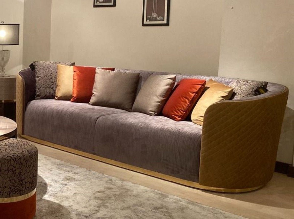 Sofa / Wohnzimmer - - Hotel Gold Sofa / Casa Luxus - Dunkelbraun / Lila Padrino Beige Sofa Möbel Luxus Sofa