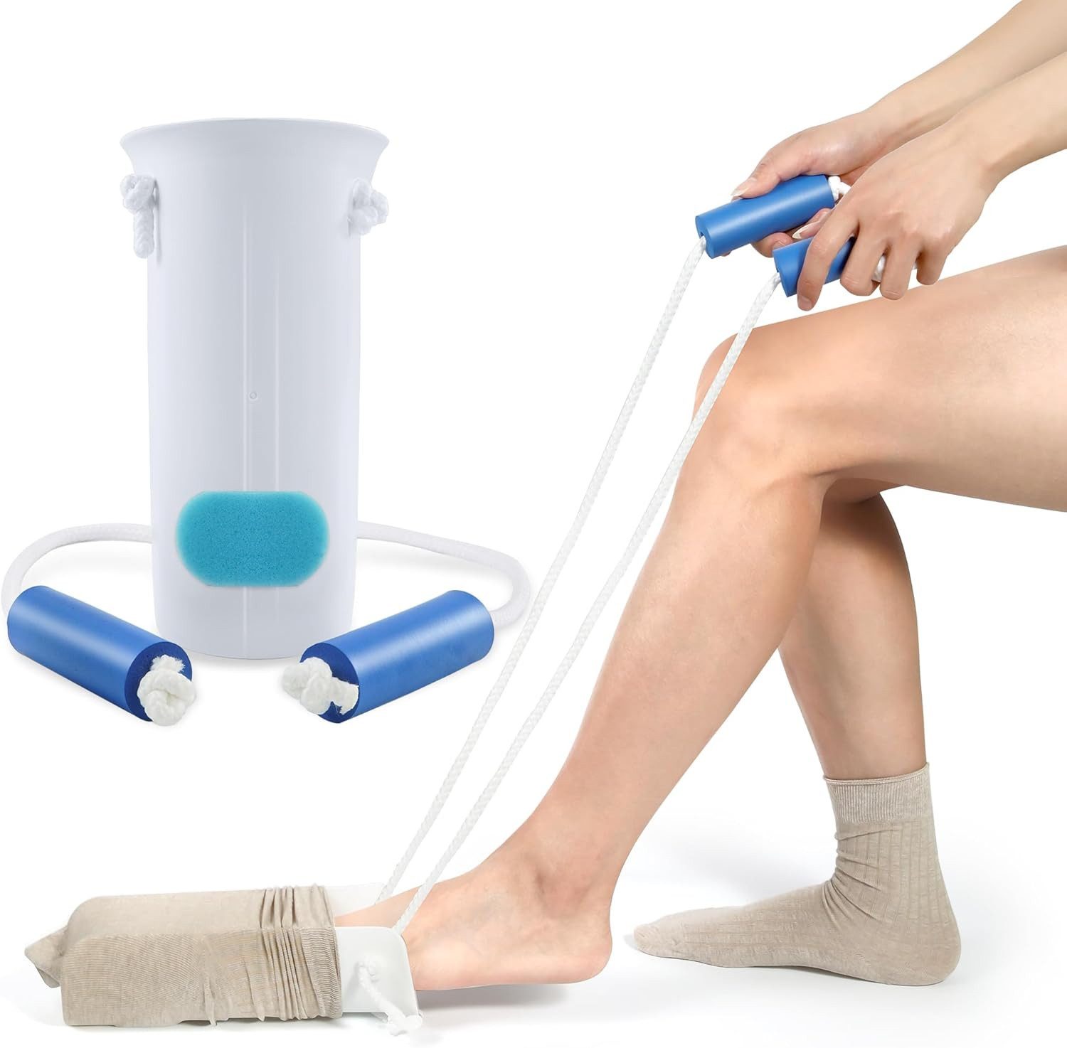 VEKROBOT Anziehhilfe Socken Hilfe ohne Bücken Schaumgriff Seil Socken Anzieher/Zughilfe, 1-tlg., Socken-Anziehhilfe – ohne Bücken, Socken Anziehhilfe leicht zu öffnen und zu schließen