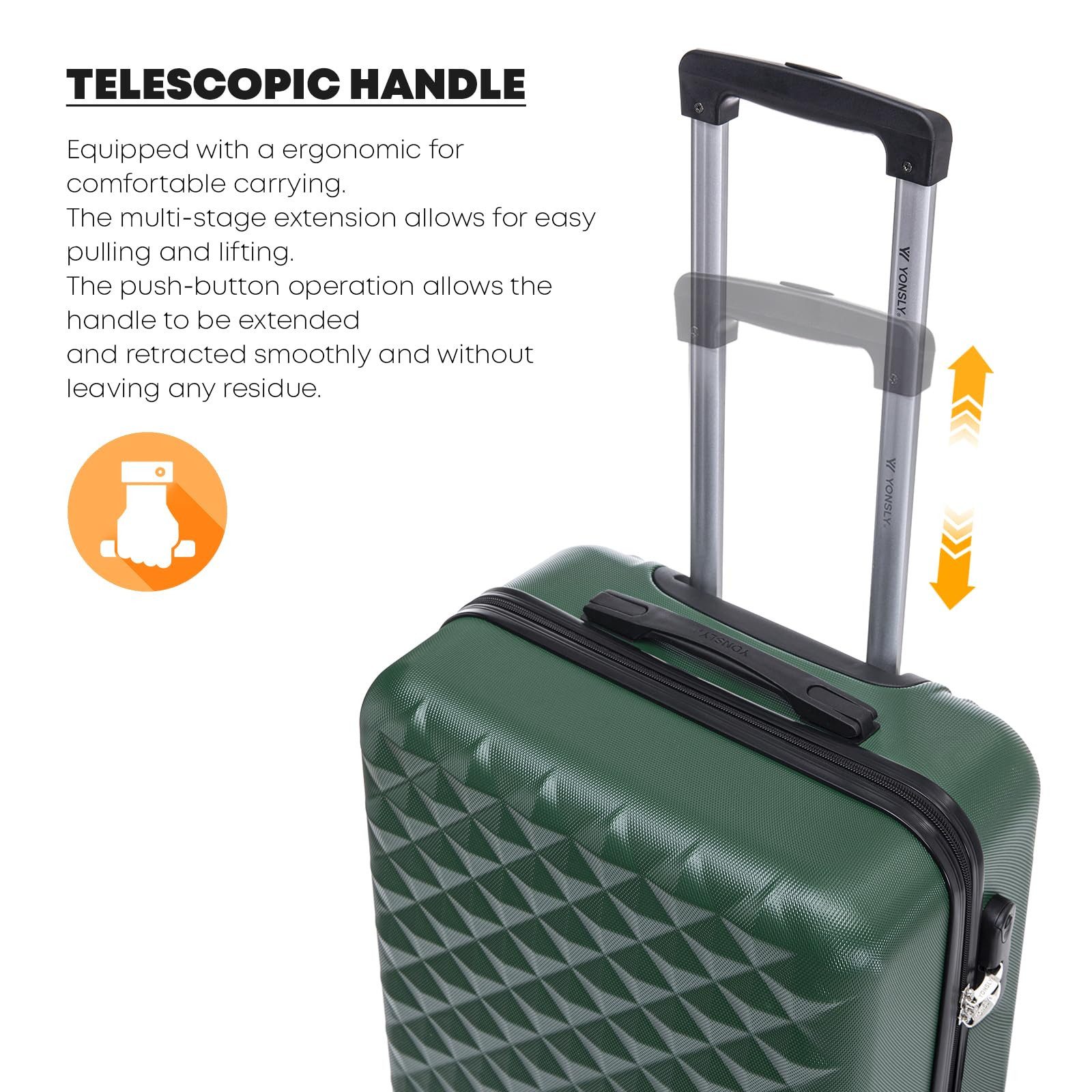 YONSLY Hartschalen-Trolley Reisekoffer Trolley Hartschalenkoffer Rollkoffer mit 4 Rollen, 4 Rollen, ABS und Aluminium, Zahlenschloss, 360°-Doppelrollen, Gummigr – Bild 5 von 5