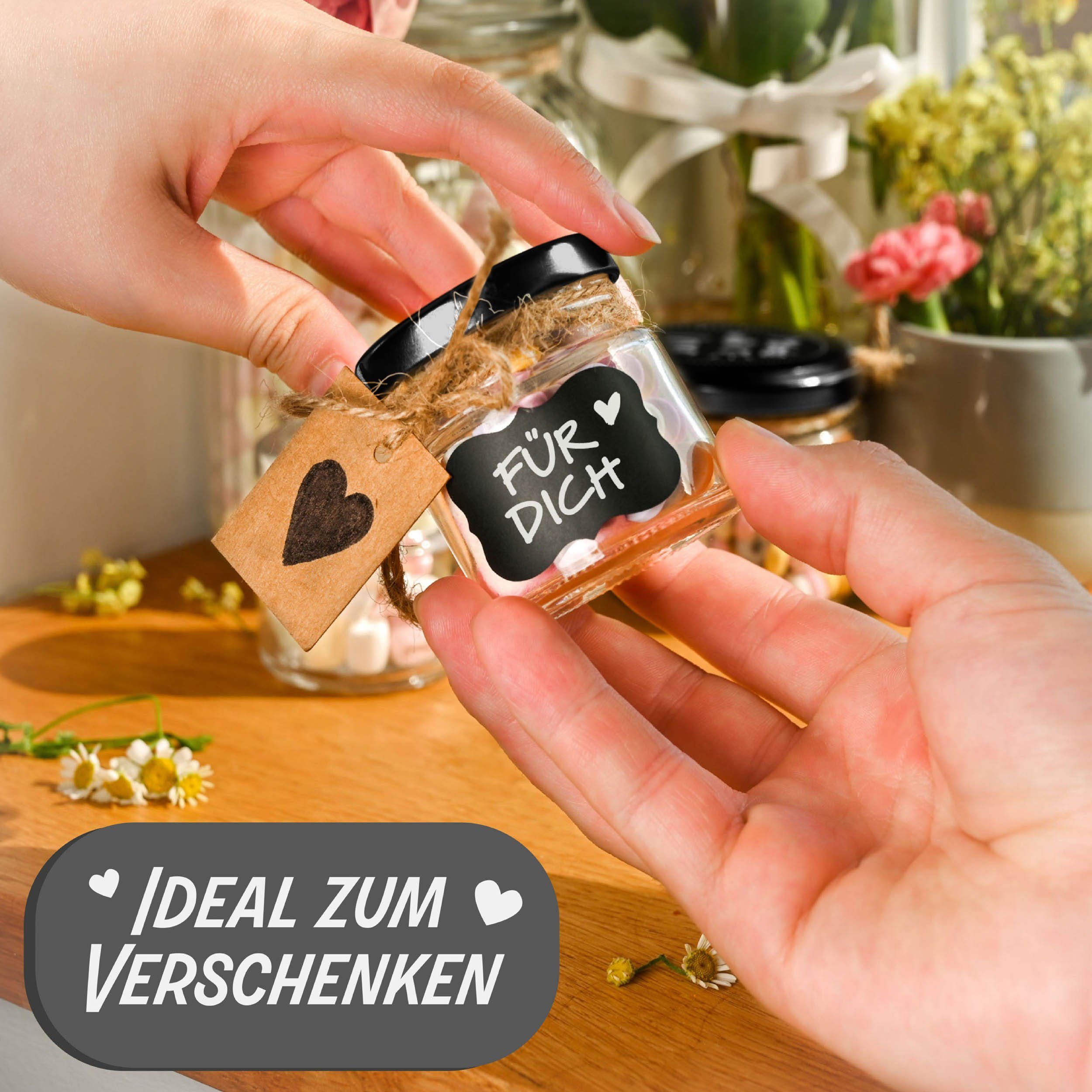 Praknu Einmachglas 24 Kleine Marmeladengläser Mini Gläser mit Deckel, 50 ml, Etiketten, Glas, Metalldeckel, (Set, 24-tlg., 24 Einkochgläser, 24 Etiketten, Stift – Bild 4 von 5