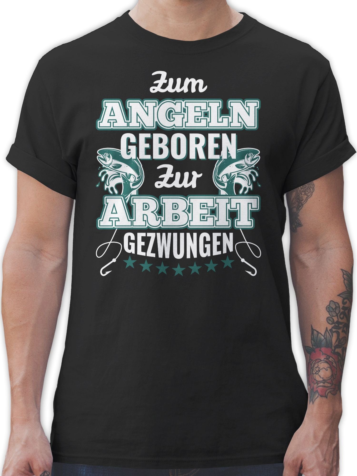 gezwungen Schwarz Angeln zur 01 Arbeit Zum Angler Shirtracer T-Shirt Geschenke geboren