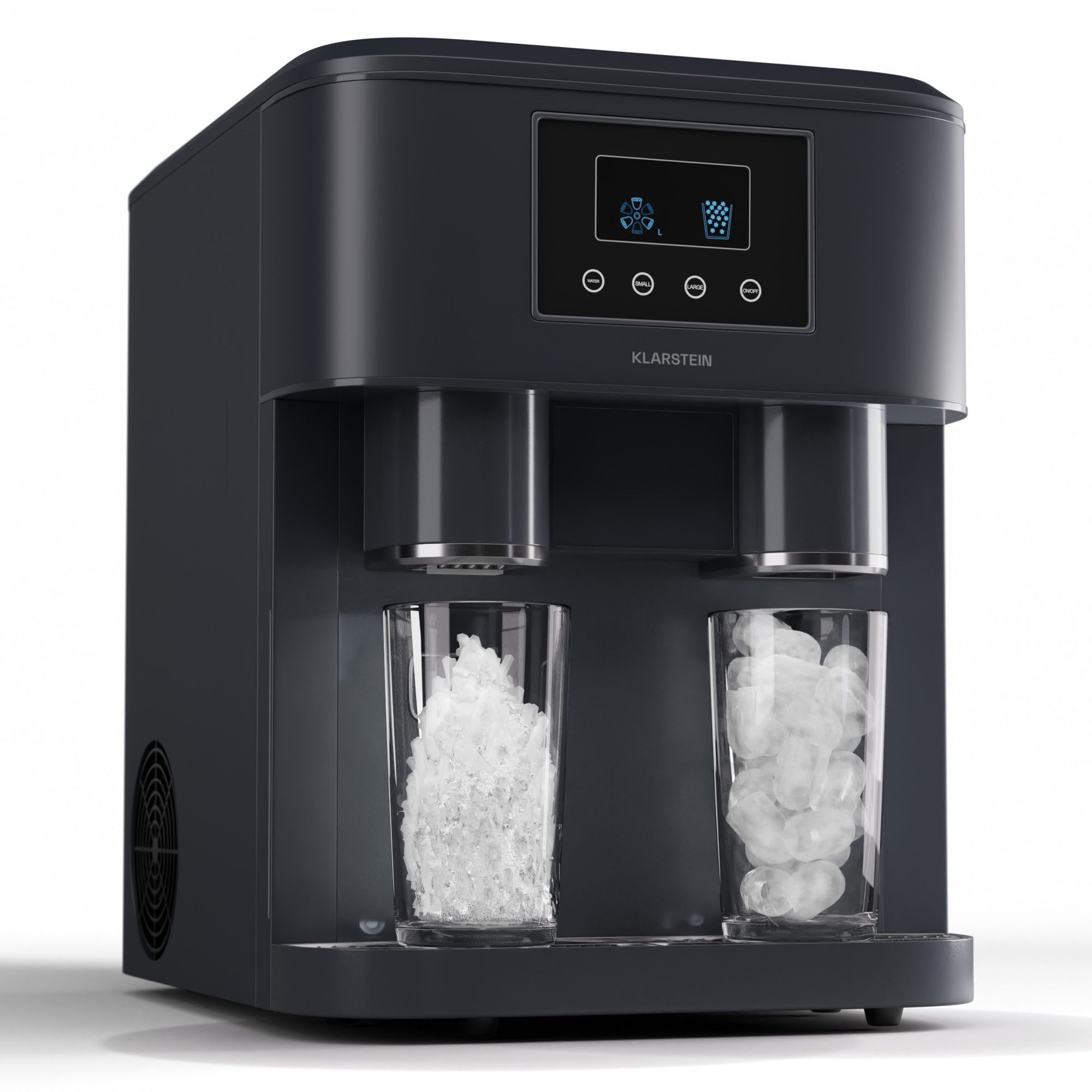 Klarstein Eiswürfelmaschine Eiszeit Crush Eiswürfelmaschine 15 kg/24h 2 Größen Crushed Ice, Eiswürfelbereiter Ice Cube Maker mit Wassertank Selbstreinigung