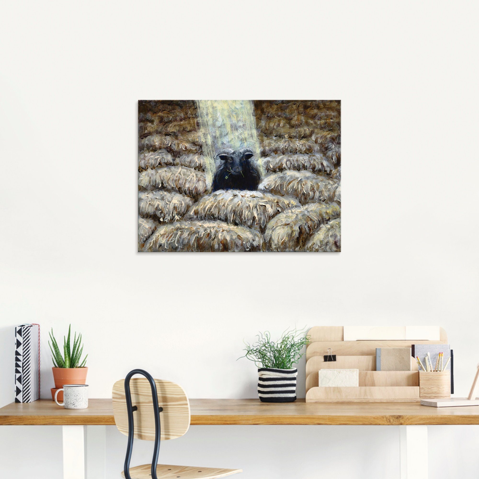 Artland Glasbild Haustiere in verschiedenen Schwarzes Größen (1 St), Schaf