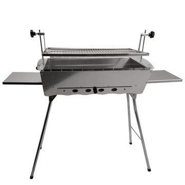 Grillpeter Holzkohlegrill Mangal Edelstahl 2 mm Schaschlickgrill Set mit Spießdreher und Spieße