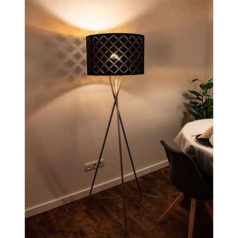etc-shop LED Stehlampe, Leuchtmittel nicht inklusive, Steh Lampe Decken Fluter Wohn Zimmer Beleuchtung Textil