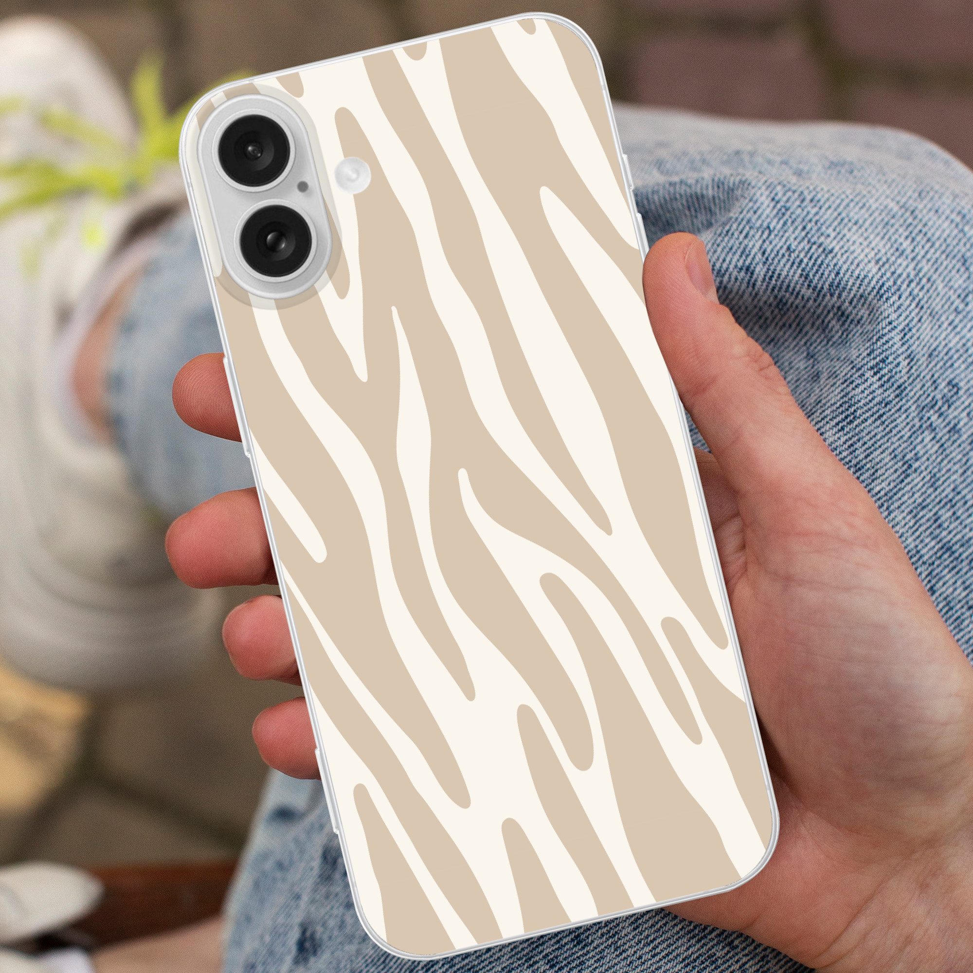 MuchoWow Handyhülle für Apple iPhone 16 Plus Zebramuster - Beige - Weiß - Tiermuster, Smartphone-Bumper, Print, Handy Schutzhülle Dünn