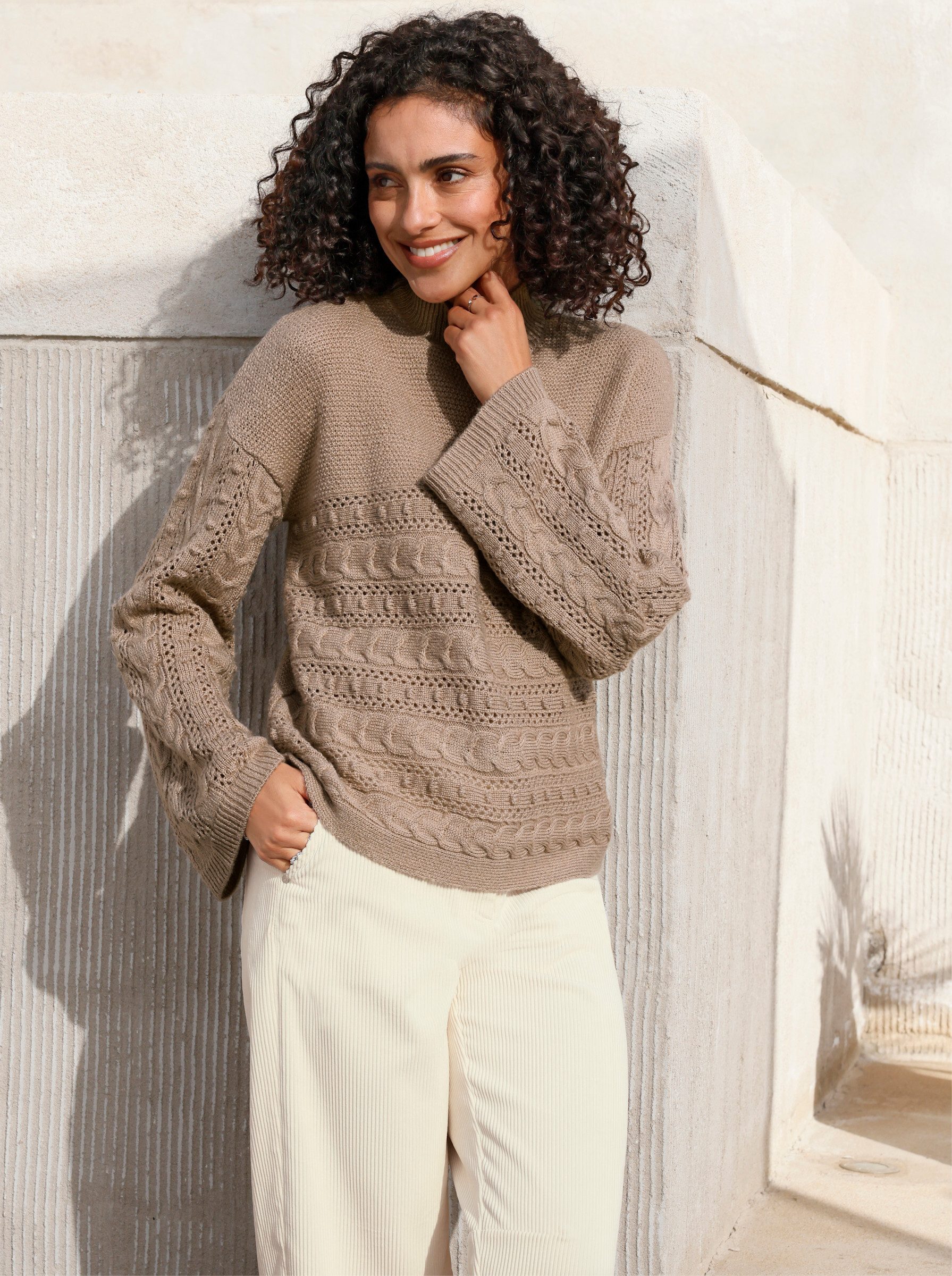 Witt Strickpullover Pullover Langarm Ajour, Zopfmuster