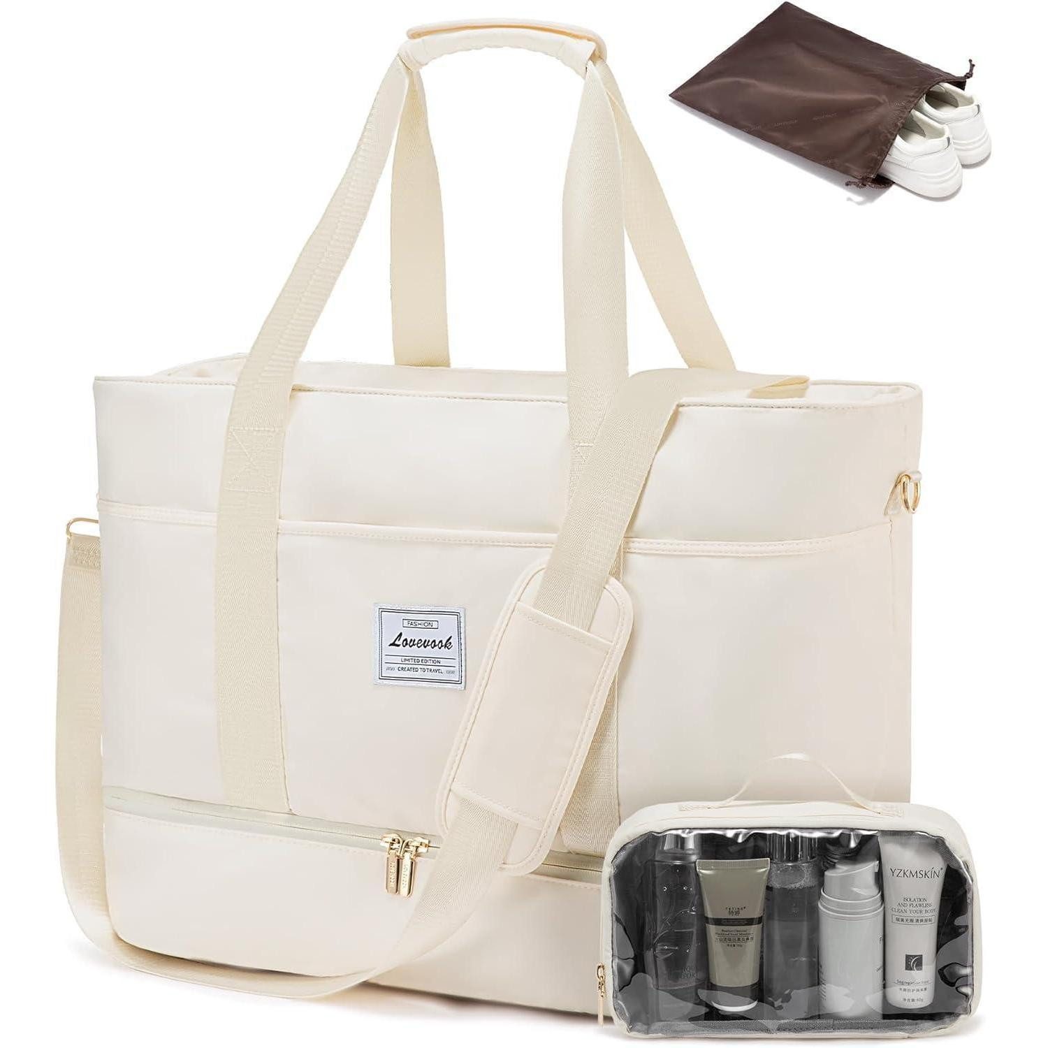 LuxusKollektion Weekender Reisetasche Damen Wasserdicht Weekender mit Schuhfach Beige