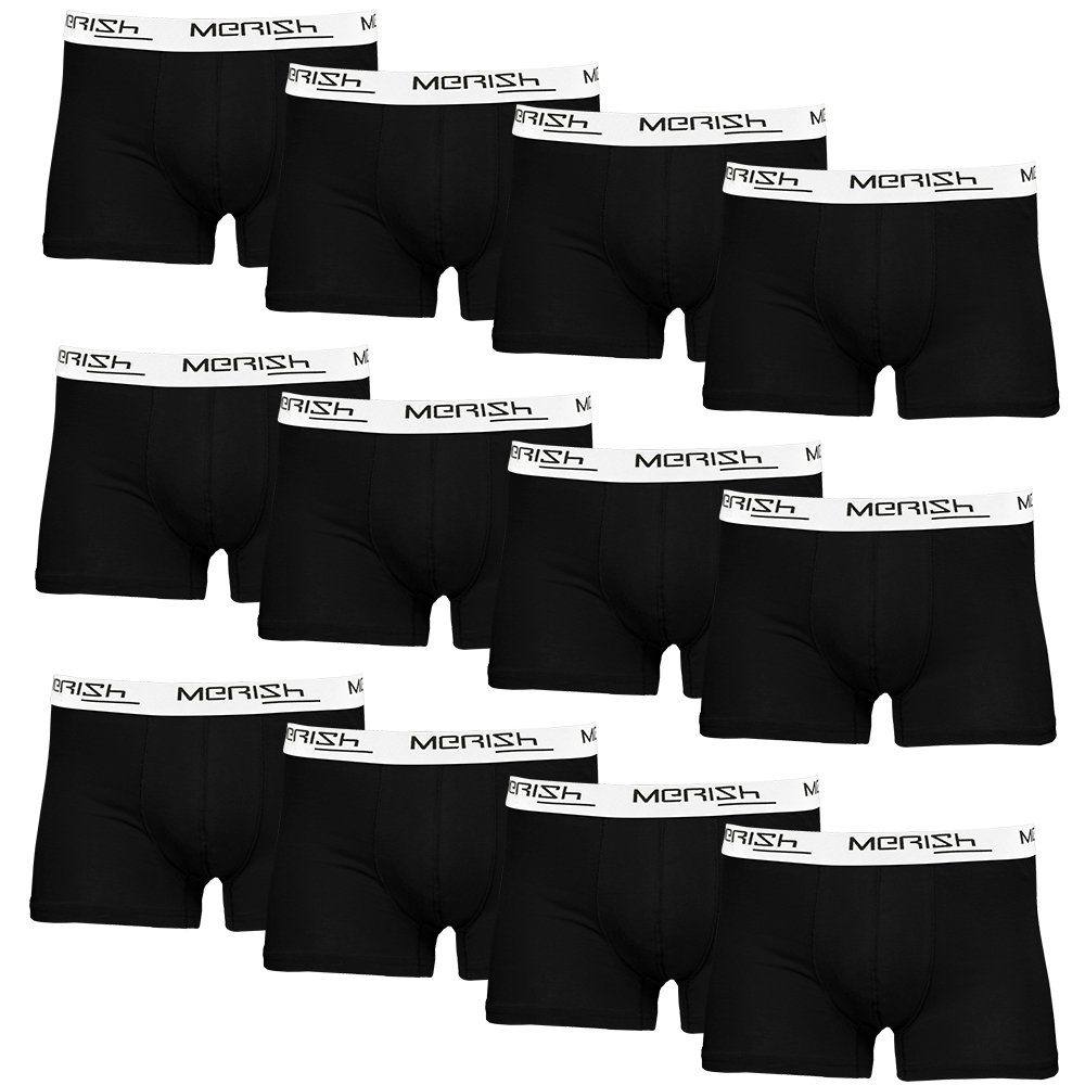 MERISH Boxershorts Herren Männer Unterhosen perfekte S 213h-schwarz/weiß Premium (Vorteilspack, 7XL Passform Qualität 12er Pack) Baumwolle 