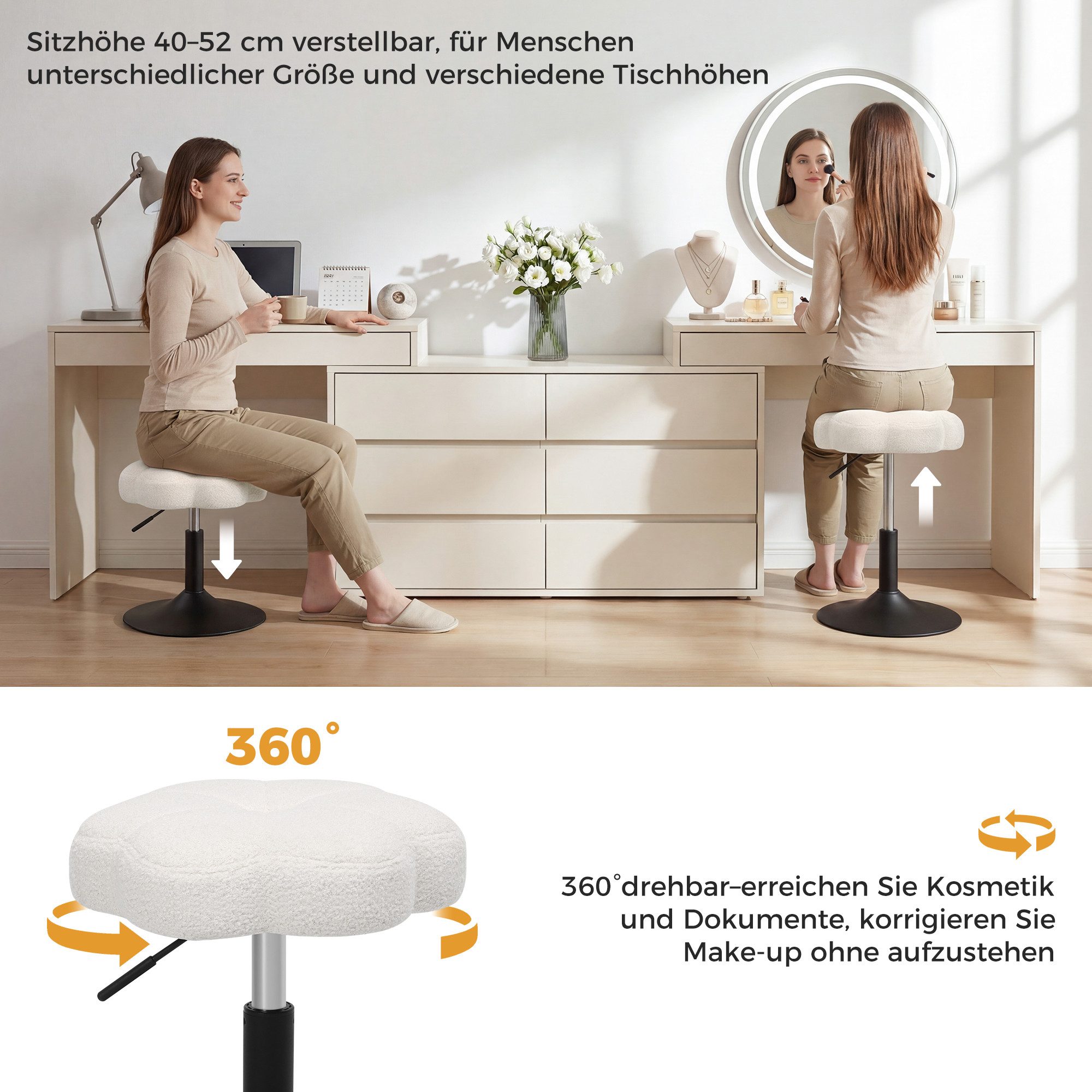 ELUCHANG Polsterstuhl Schminktisch Stuhl, Blumenform, 360° drehbar (1 St) – Bild 4 von 5