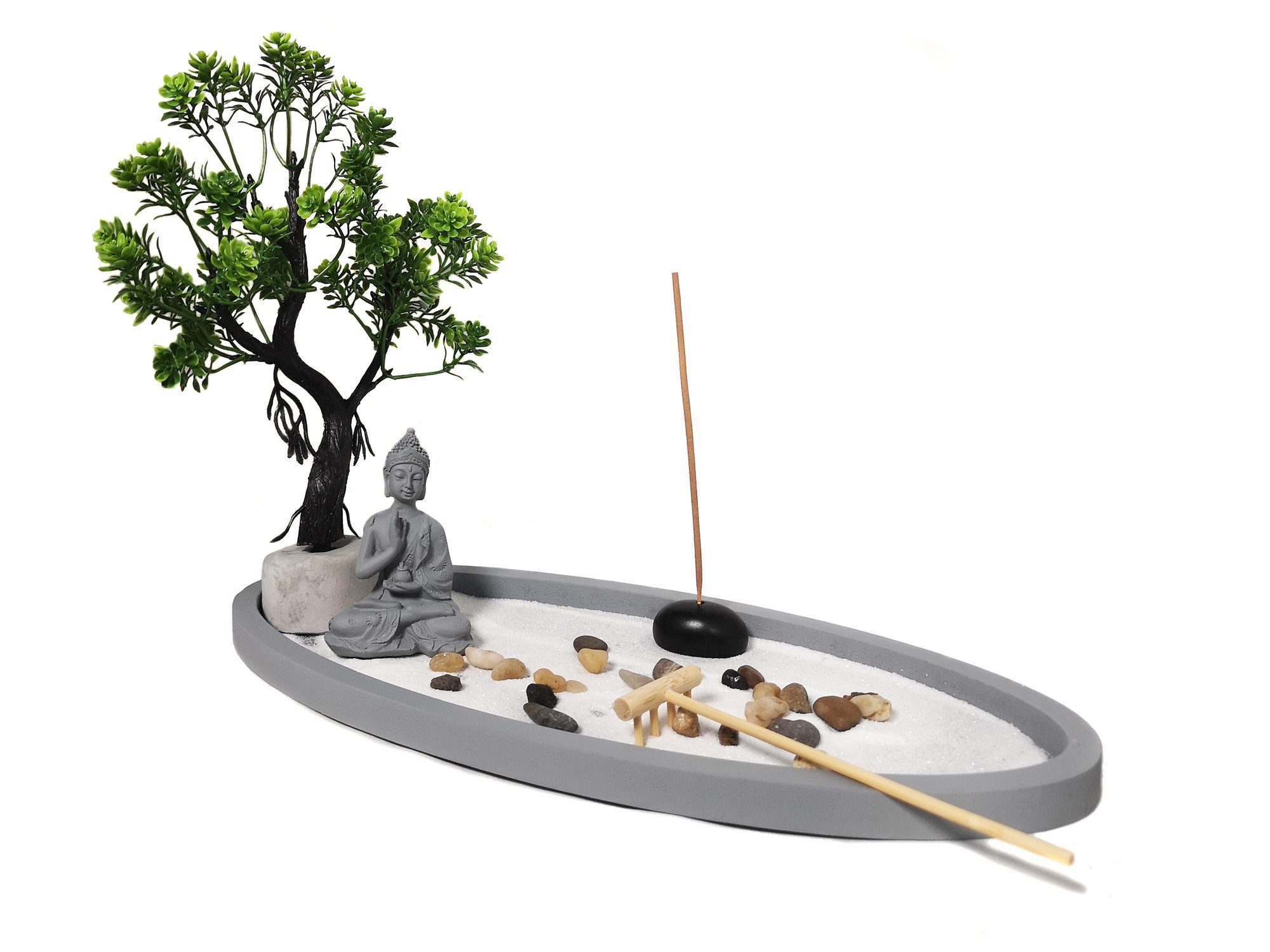 Yudu Dekofigur Zen-Garten mit Buddhafigur Rauchstab Dekostein Nr:HY-2007