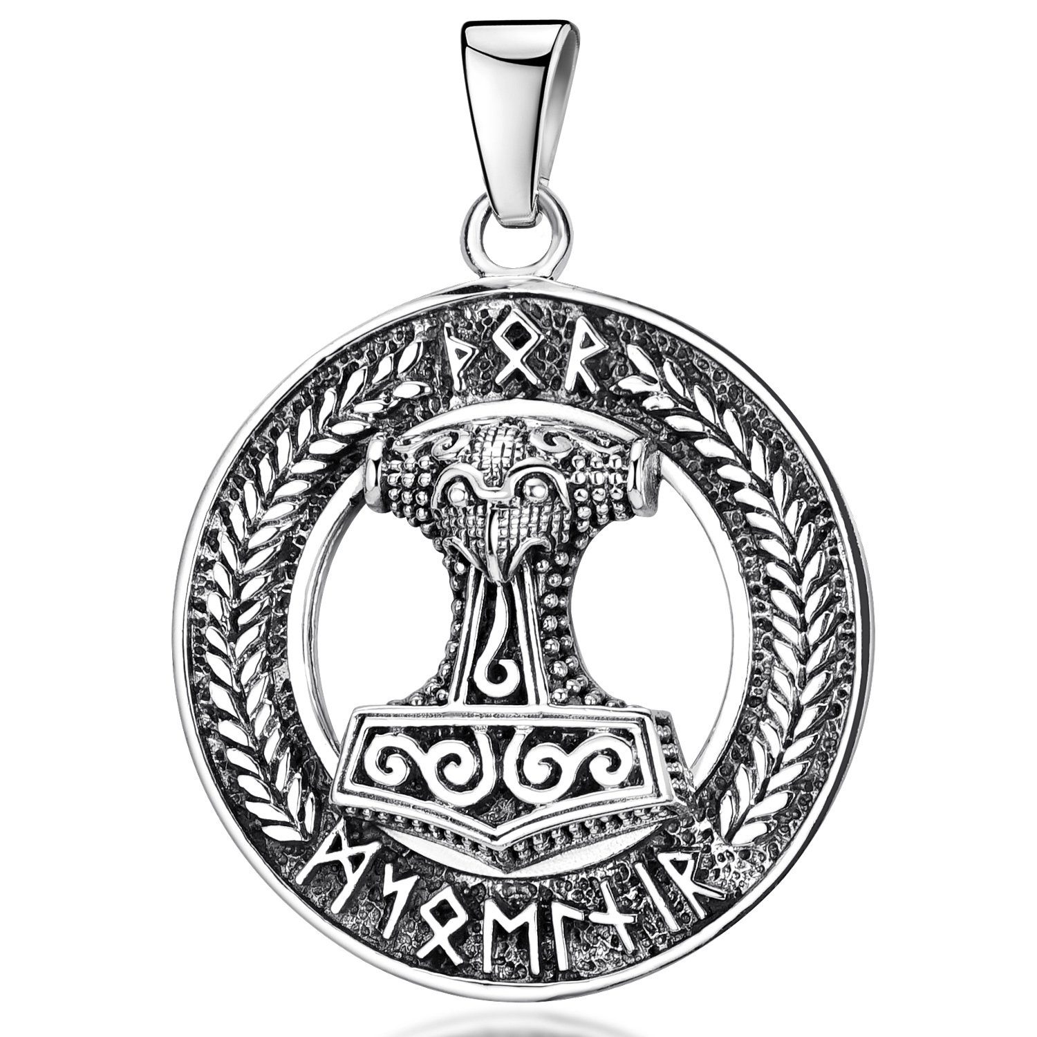 Materia Kettenanhänger Herren Thors Hammer Runen KA-135, 925 Sterling Silber, geschwärzt