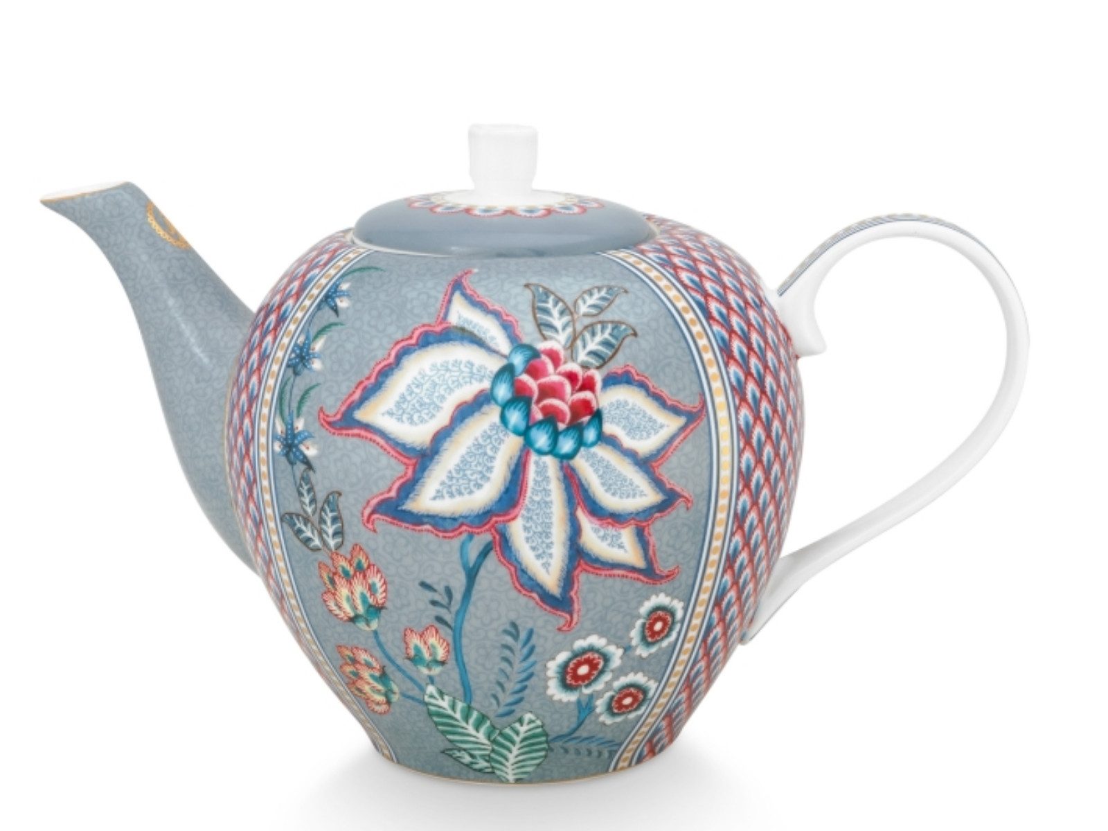 PiP Studio Teekanne Flower Festival Teekanne Light Blue 1,6l, Tea Pot Large Flower Festival Light Blue 1.6ltr