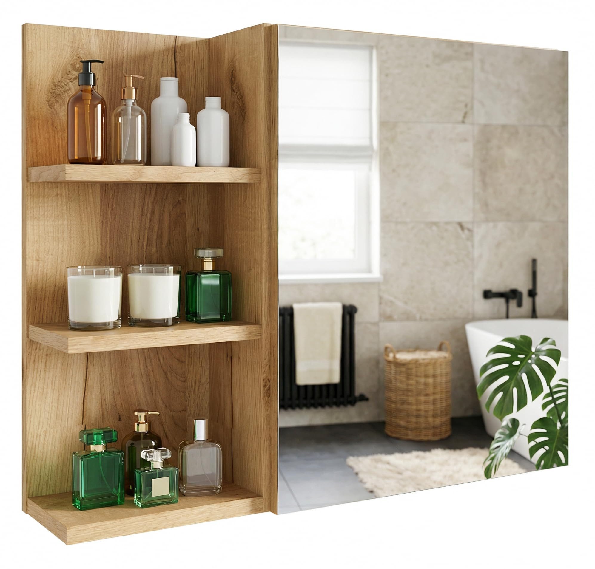 TREND WERK Spiegelschrank Badezimmer mit Ablage & Stauraum (59×16×50 cm Hängender Badezimmerschrank zur Wandmontage mit Regal) – modern & pflegeleicht