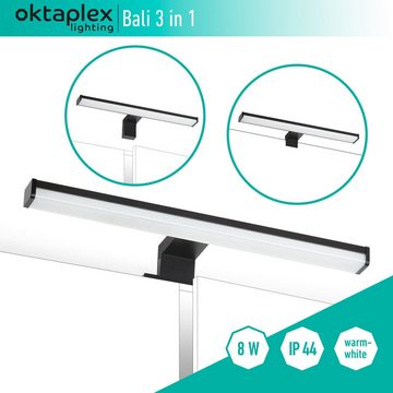 Oktaplex lighting LED Spiegelleuchte Bali 40cm IP44, Wand-, Klemm- und Aufbauleuchte, LED fest verbaut, warmweiß 3000K, 3 in 1 Spiegellampe Badezimmer Spiegelleuchte LED schwarz