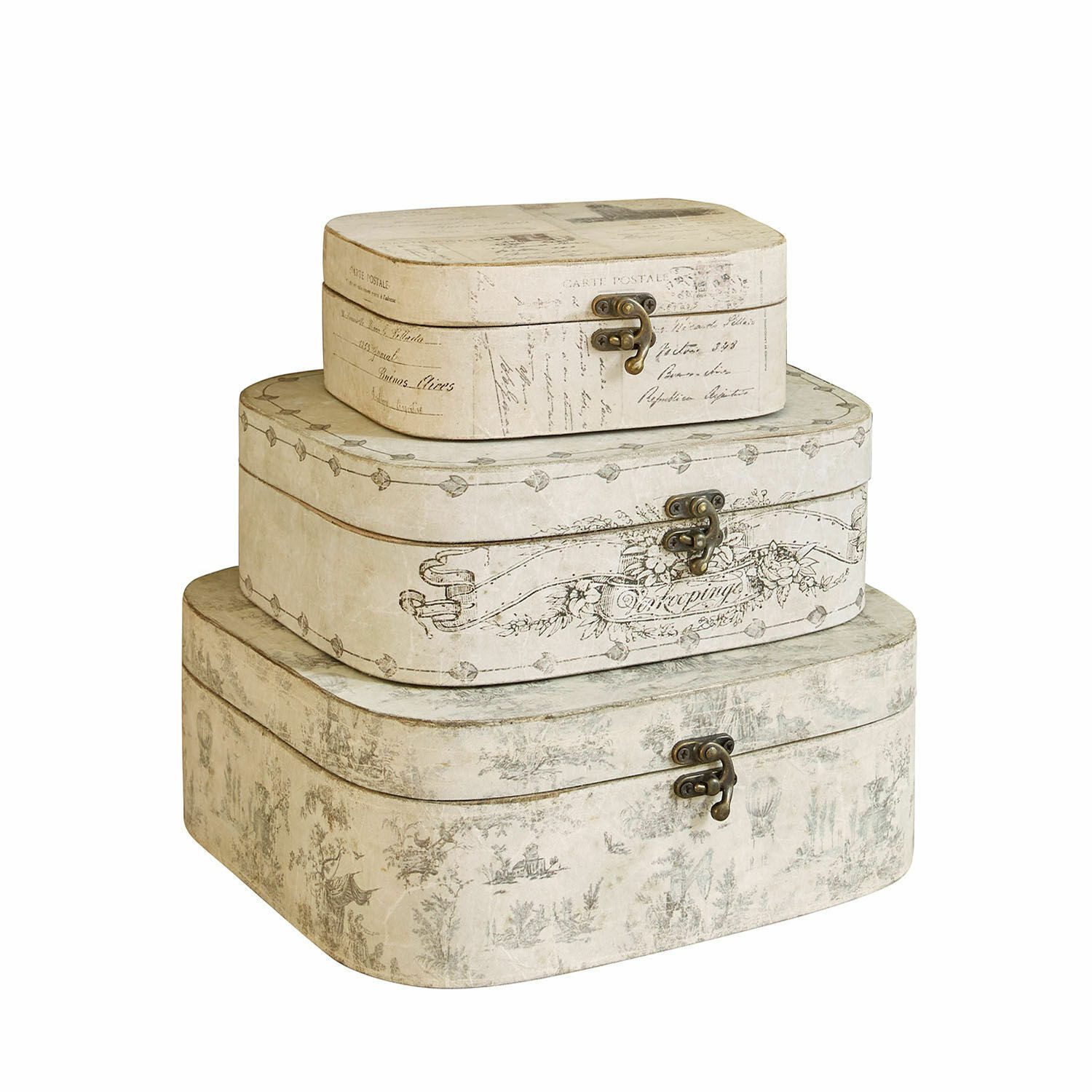 Mirabeau Dekokorb Box 3er Set Dedwen antikcreme/grau (3er Set, 3er Set)