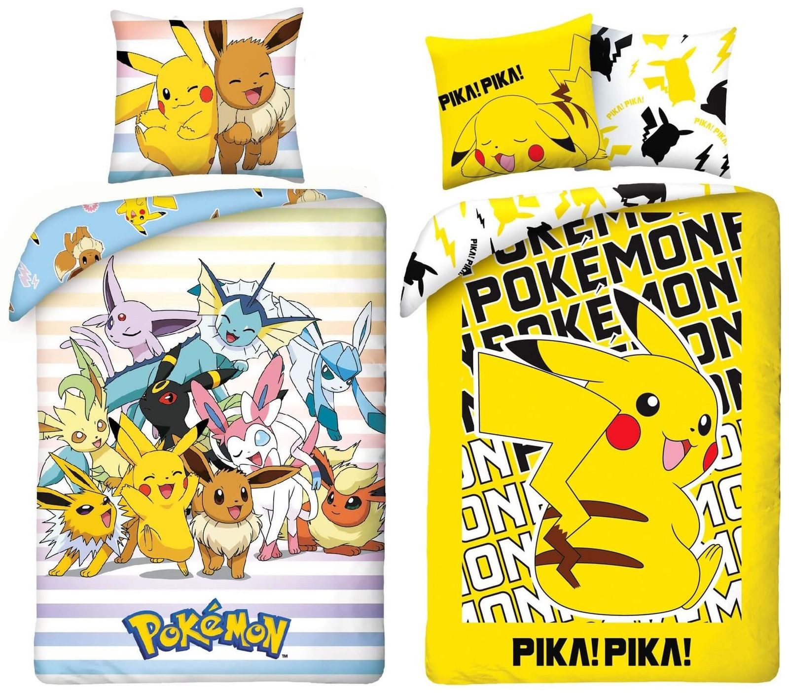 Bettwäsche Pokemon Pikachu - 2 x Kinder-Bettwäsche-Set, 135x200 & 80x80