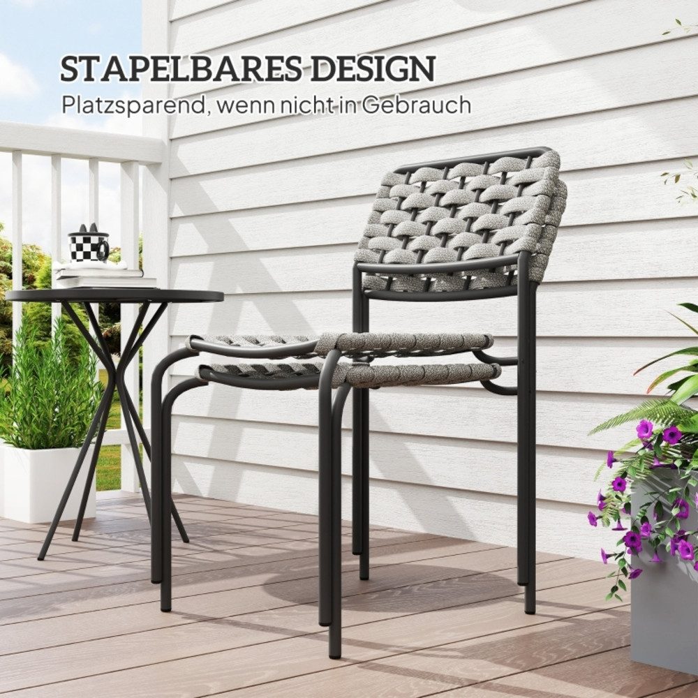 OKWISH Sitzgruppe 3‑tlg. Polyrattan-Gartenmöbel-Set in Grau, Ø48x60 cm wetterfest, (Set, 3-tlg., Outdoor-Lounge & Balkonmöbel für Balkon & Garten für 2 Personen), Leichte & stapelbare Sitzgruppe mit platzsparendem Design