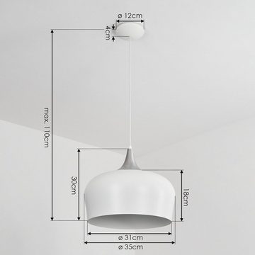 hofstein Hängeleuchte »Perarolo« moderne Hängelampe aus Metall in Weiß/Chromfarben, ohne Leuchtmittel, Leuchte im Retro Design mit rundem Schim (35cm),110cm, 1xE27