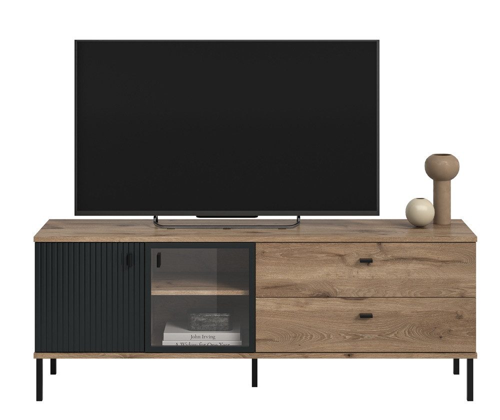 xonox.home Sideboard TV-Lowboard Chess, Nox Oak / schwarz ohne, TV-Möbel
