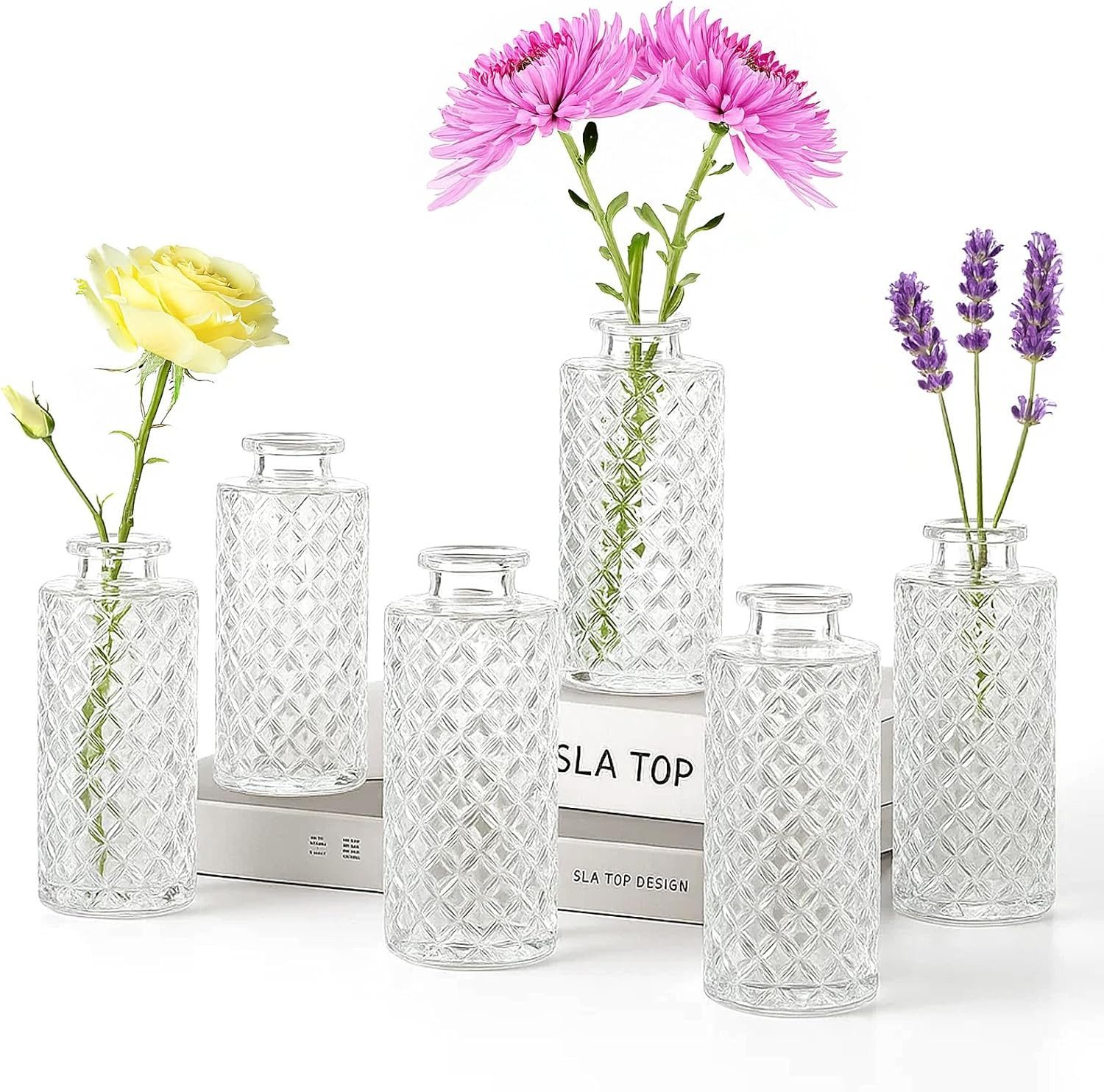 Youyijia Tischvase 6er Set Glasvasen Klein – Vintage Blumenvasen für Tischdeko