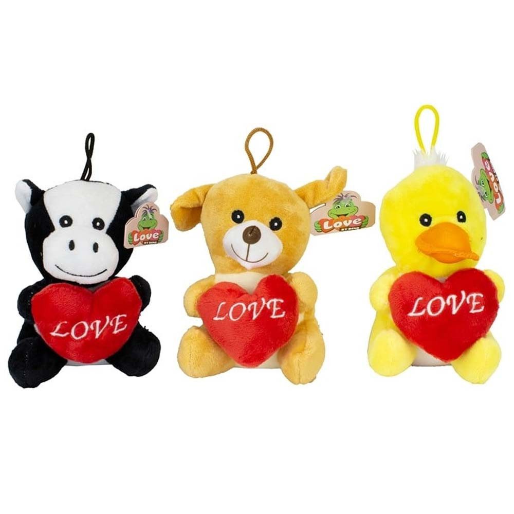 Dinotoys Kuscheltier 6 Stück Plüschsortiment Tiere mit Herz - ca. 14 cm (6-St)