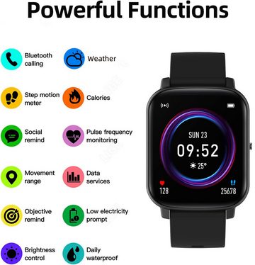 AOYATE Smartwatch, Damen Herren Smartwatch, Fitness Tracker Uhr Smartwatch (Fitnessuhr mit Telefonfunktion 1,69" HD Voll Touchscreen Zoll, Smartwatch Fitness Tracker Uhr, IP67 Wasserdicht, Uhren Watch für Android IOS, Fitnessuhr Tracker mit Pulsmesser Schrittzähler Schlafmonitor Aktivitätstracker Zoll)