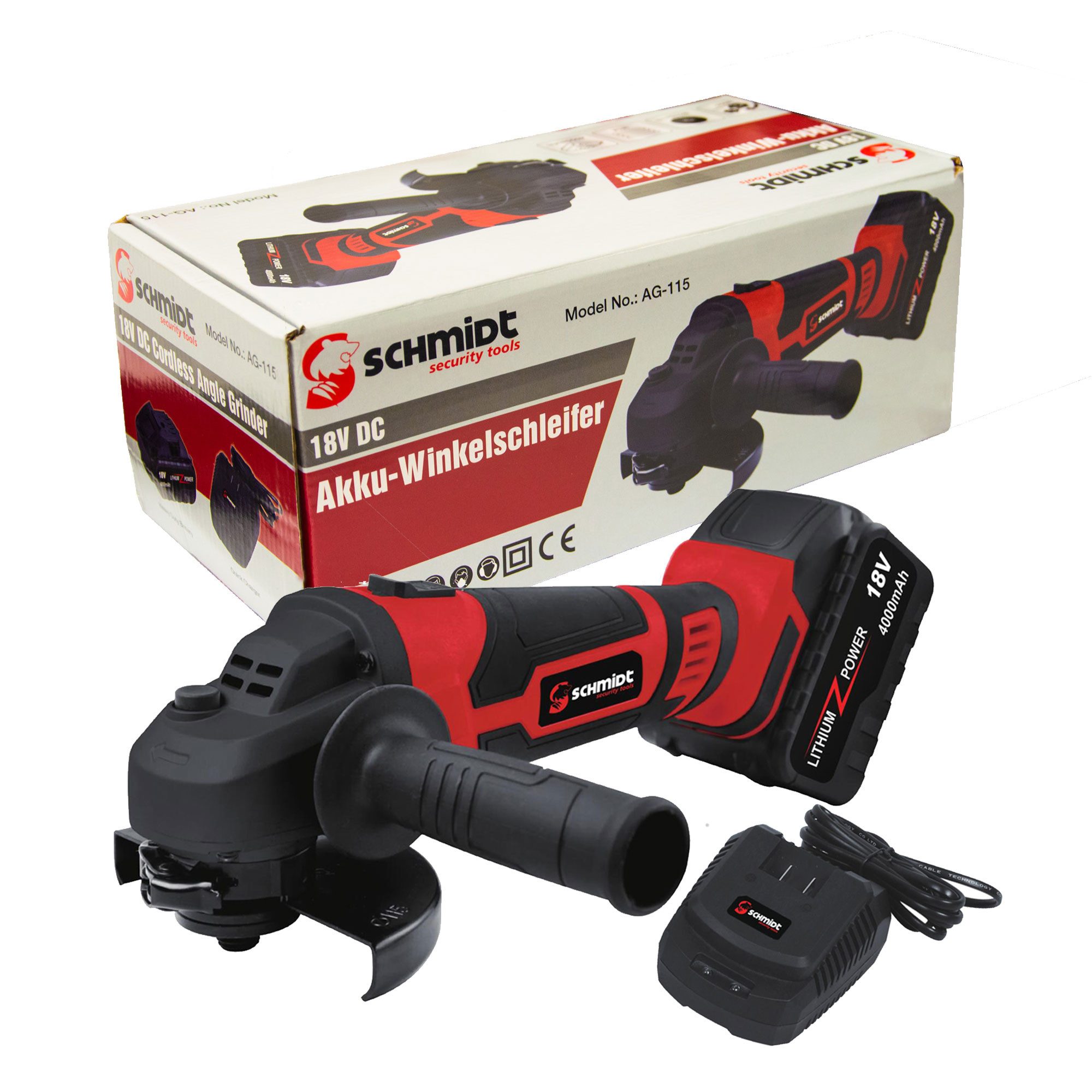 SCHMIDT security tools Akku-Winkelschleifer Akku-Winkelschleifer AG-115 Akku Ladegerät