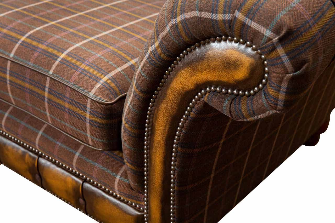 AUS Chesterfield-Sofa CHESTERFIELD-WOLLE BRAUNEM JVmoebel FISCHGRÄT-TWEED 3-SITZER-SOFA UND