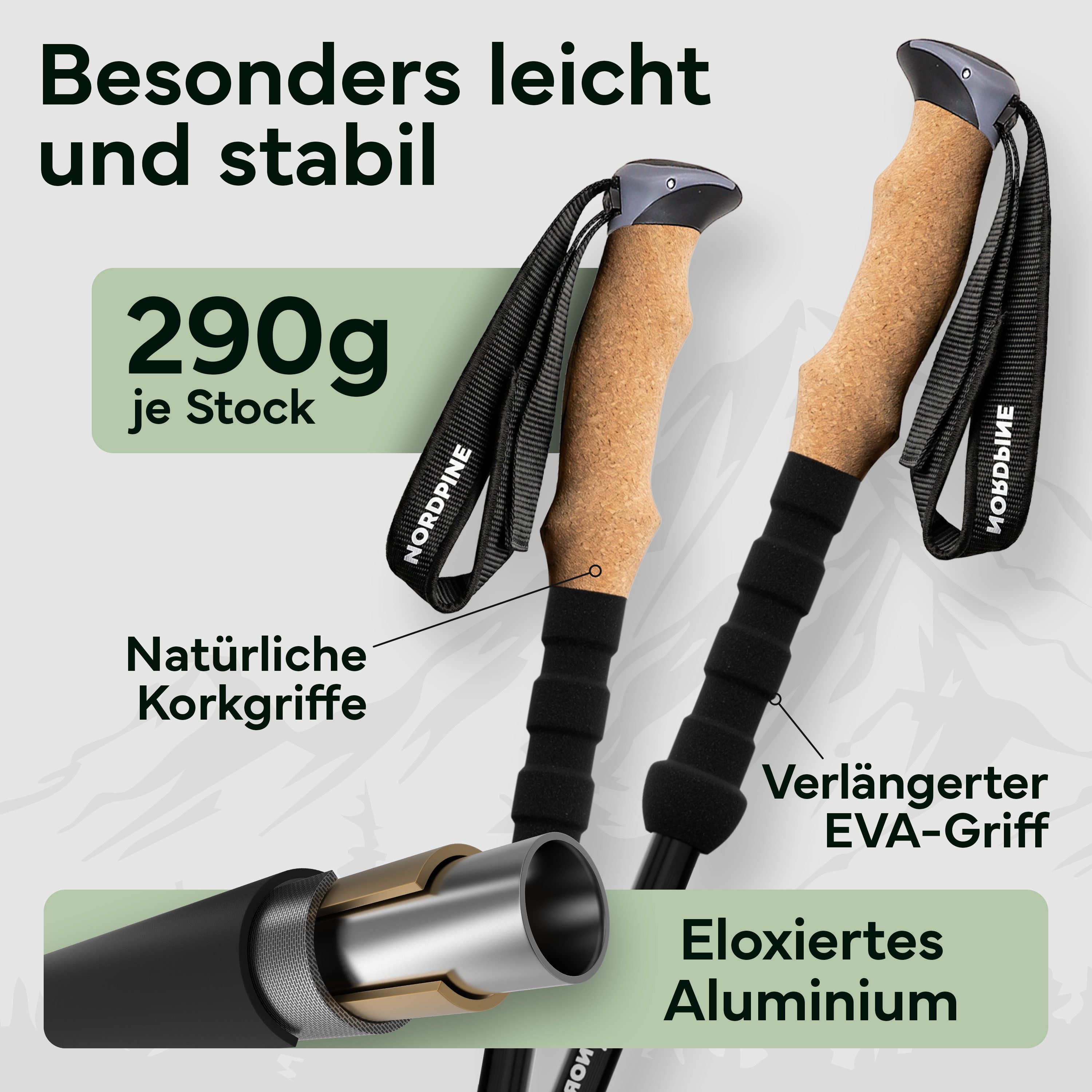 NEOLYMP Wanderstöcke Teleskop Wanderstöcke aus Carbon oder Aluminium 65-135cm, Höhenverstellbar von 65–135 cm mit Robuste Wolframspitze