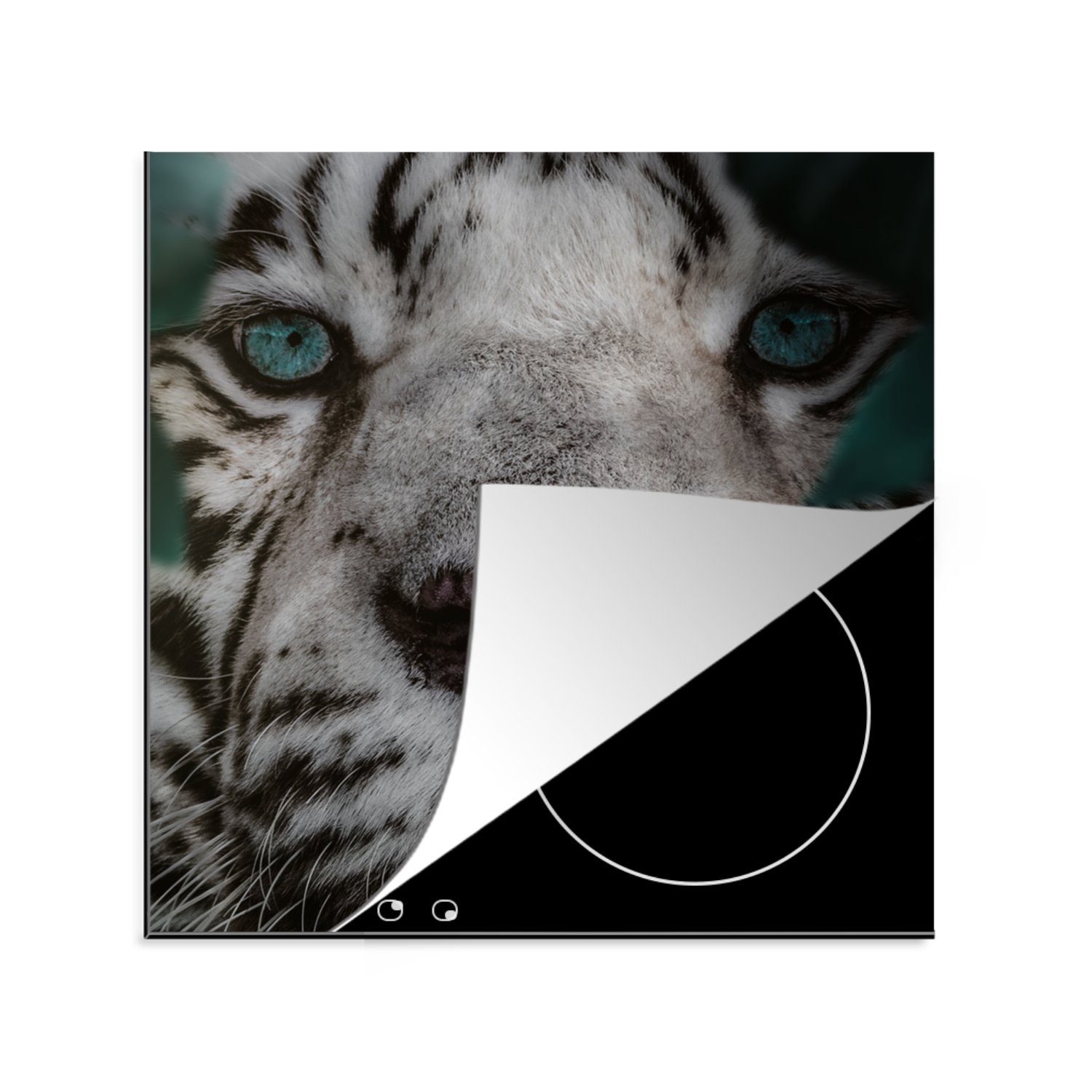 MuchoWow Herdblende-/Abdeckplatte Dschungel - Tiger - Schwarz - Weiß, Vinyl, (1 tlg), 78x78 cm, Ceranfeldabdeckung, Arbeitsplatte für küche