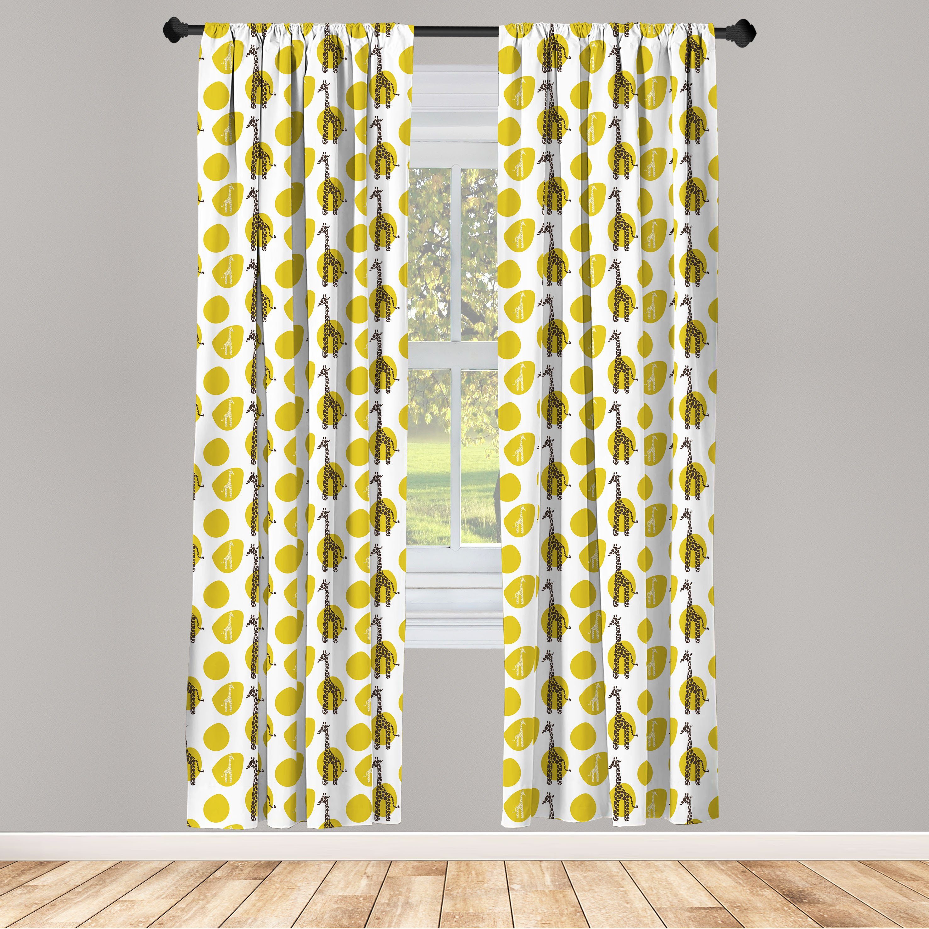 Gardine Vorhang für Wohnzimmer Schlafzimmer Dekor, Abakuhaus, Microfaser, Giraffe Safari-Grafik-Zusammensetzung