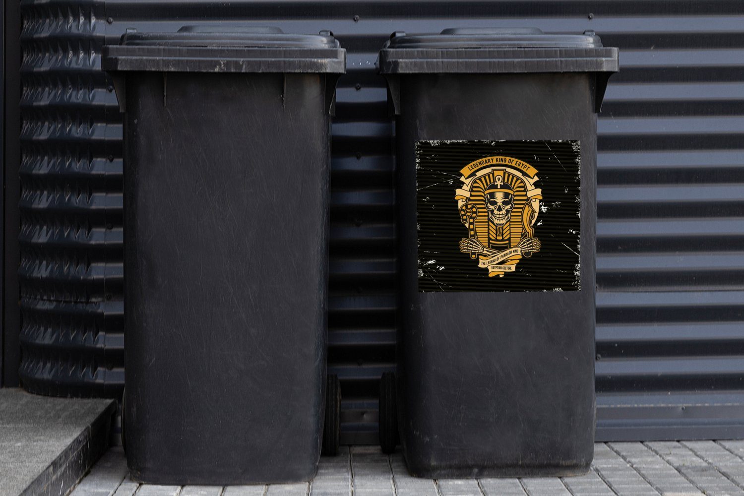 Mülltonne, - Container, Wandsticker (1 Sticker, MuchoWow Pharao Vintage - Mülleimer-aufkleber, Schädel - St), Abfalbehälter Zeichnung