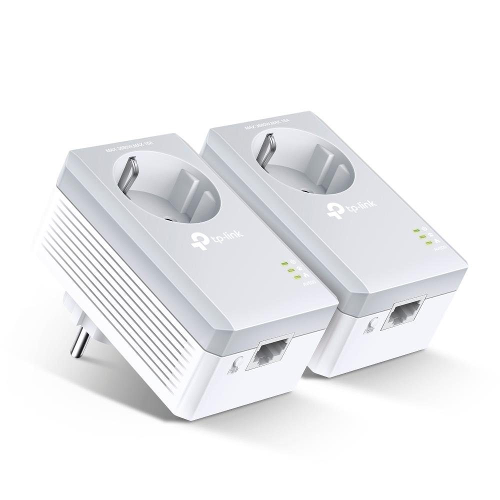 tp-link TL-PA4010PKIT AV600 Powerline Starter Kit Netzwerk-Adapter, 600 Mbit/s, 300 Meter Reichweite, integrierte Steckdose, weiß