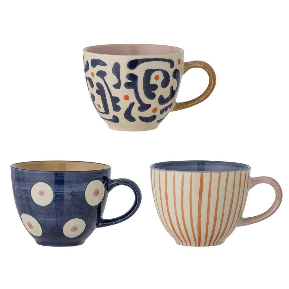 Bloomingville Tasse Eviaya Tassen 3er Set, Steinzeug, handbemalt, mehrfarbig, 290 ml