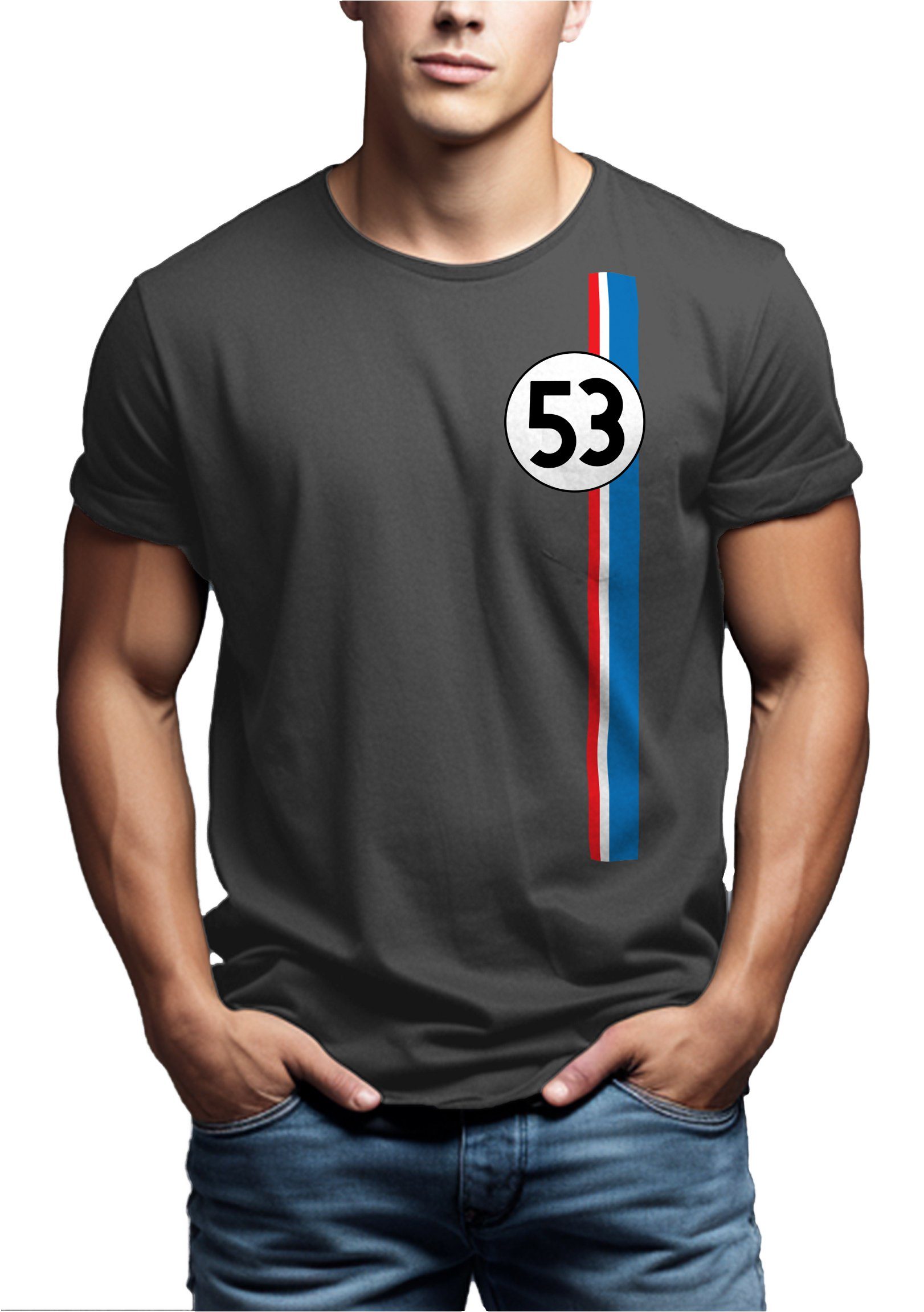 Autoliebhaber Print-Shirt Herren Retro MAKAYA Grau Vintage Aufdruck für Tuning 53 Geschenke Auto, Motiv