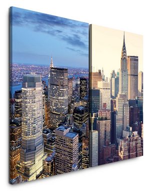 Sinus Art Leinwandbild 2 Bilder je 60x90cm New York Manhattan USA Wolkenkratzer Skyline Mega City Großstadt