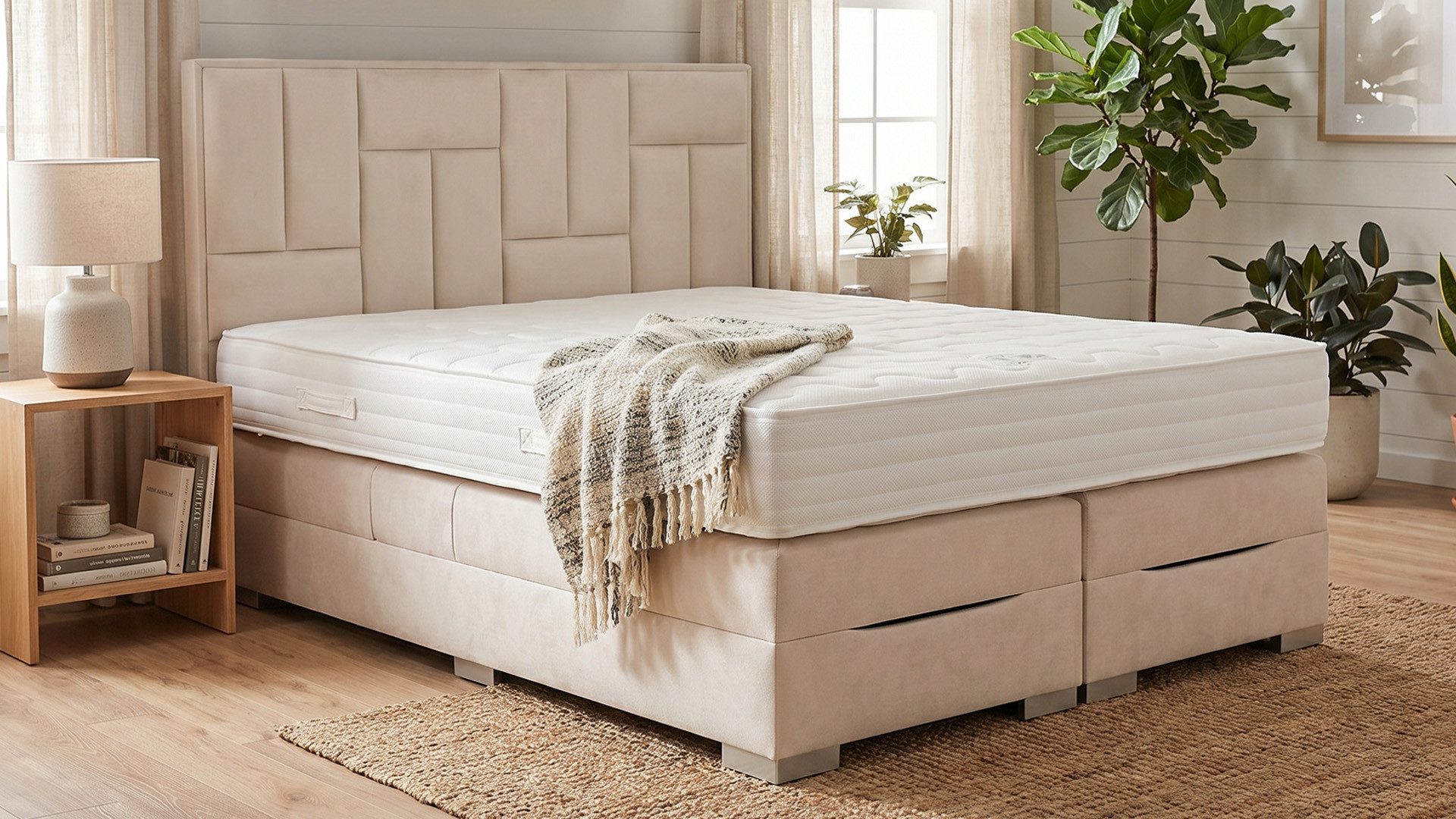PAARA Boxspringbett mit Bettkasten und Matratze mit integrierten Topper, mit einzigartigem Belüftungssystem