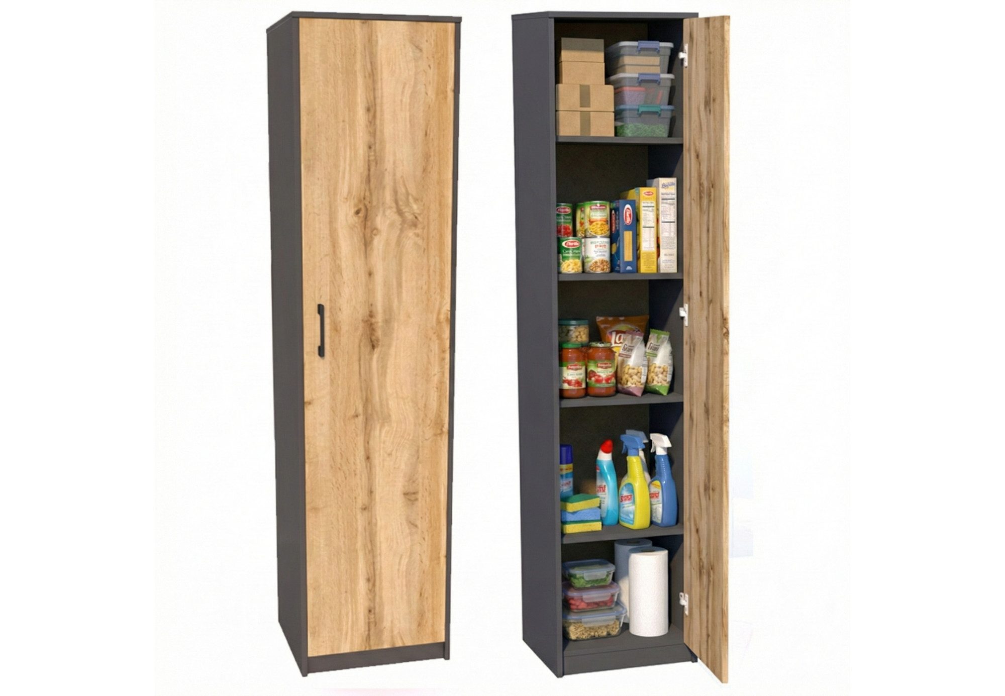 Home Collective Regal mit 5 Ebenen Aktenschrank mit 4 Einlegeböden und 1 Tür, in mattem Finish Standregal 39 cm breit graphit und eichefarben