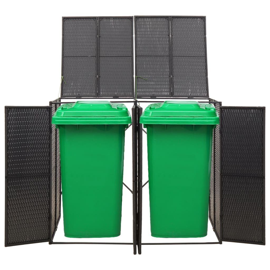 vidaXL Mülltonnenbox 2 Tonnen Mülltonnenverkleidung Mülltonnenbox schwarz Polyrattan