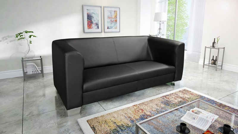 Küchen-Preisbombe Sofa Edles Loungesofa Chicago 3-er Kunstleder Schwarz Couch Polstersofa, Loungesofa