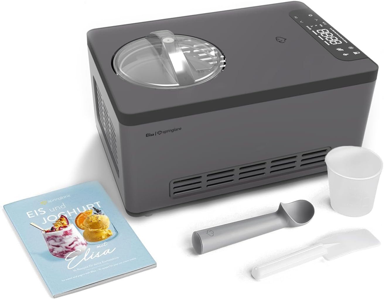 Springlane Eismaschine & Joghurtbereiter Elisa, 2,00 l, 220,00 W, mit selbstkühlendem Kompressor, entnehmbaren Eisbehälter