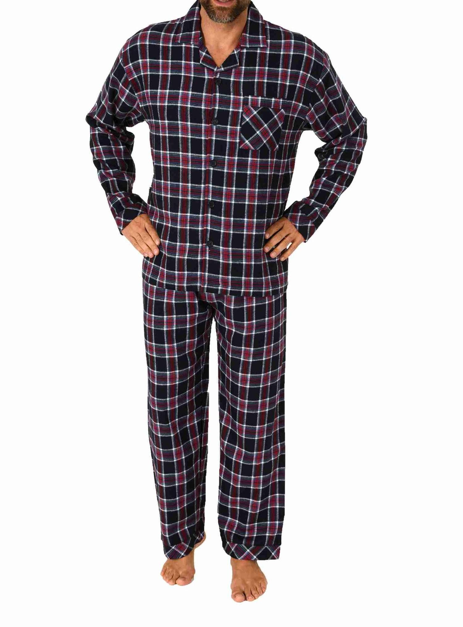 Pyjama Herren Flanell Schlafanzug langarm Pyjama zum durchknöpfen