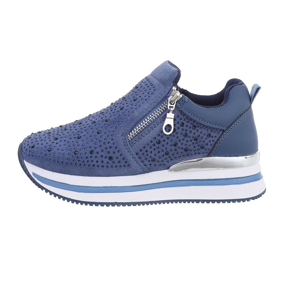 Ital-Design Damen Low-Top Freizeit Sneaker Keilabsatz/Wedge Sneakers Low in  Blau