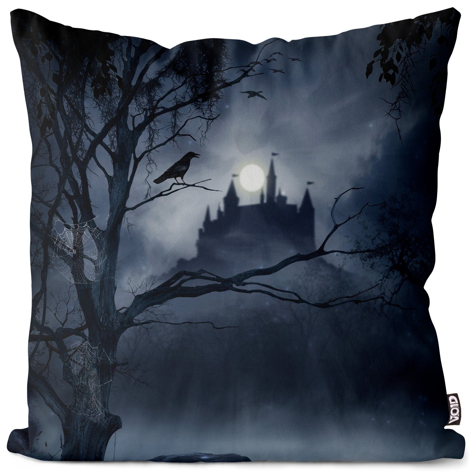 Kissenbezug, VOID (1 Stück), Sofa-Kissen Gruselschloss Mond Rabe Dracula Vampir Schloss Mond Transsilvanien Fürst Fledermaus Walachei Grusel Fantasy Geschichten Halloween