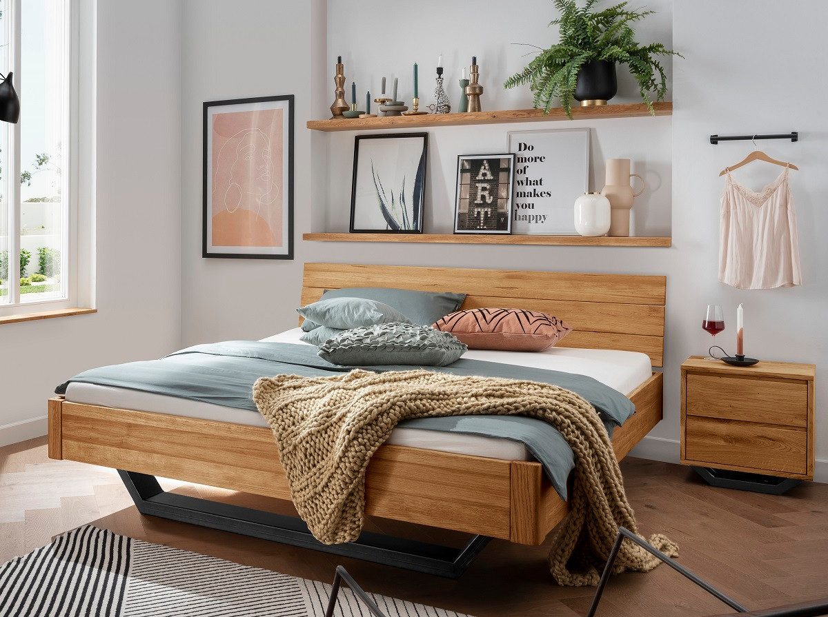 Main Möbel Massivholzbett Doppelbett 'Mona II' 200x200cm Wildeiche geölt günstig online kaufen