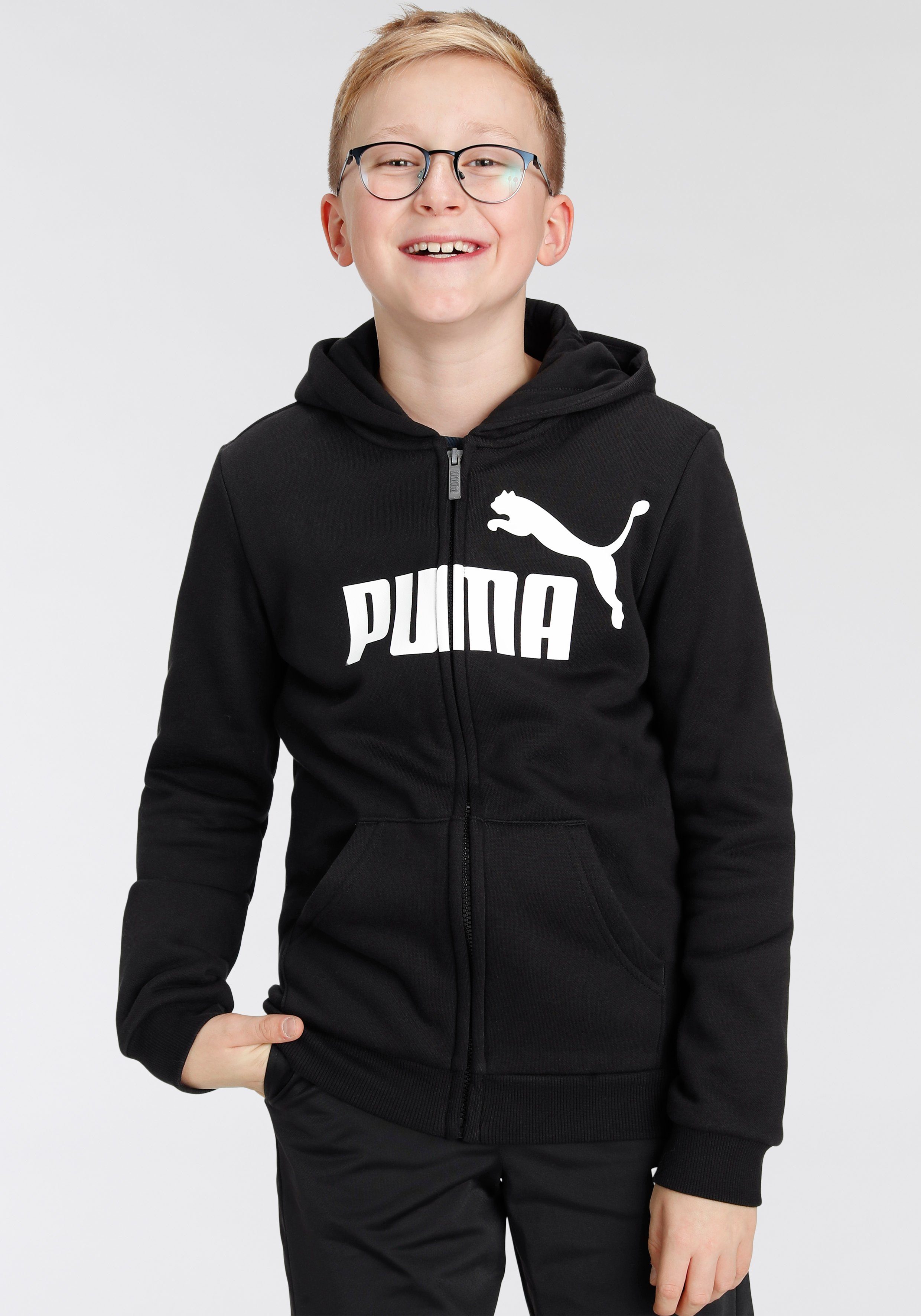 ESS BIG Black FL PUMA HOODIE FZ LOGO Kapuzensweatshirt B