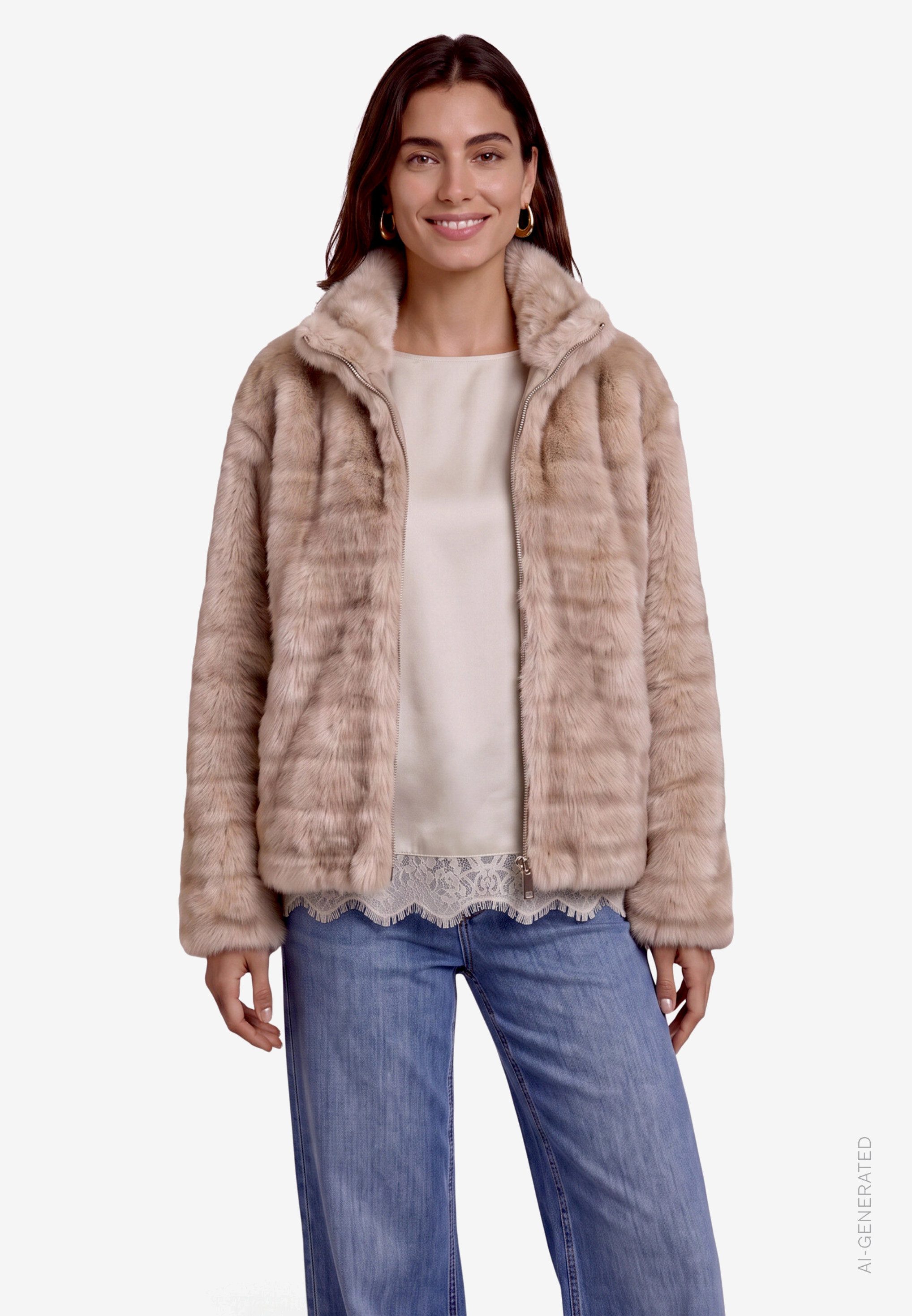 Zero Fellimitatjacke Kunstfell-Jacke mit Reißverschluss