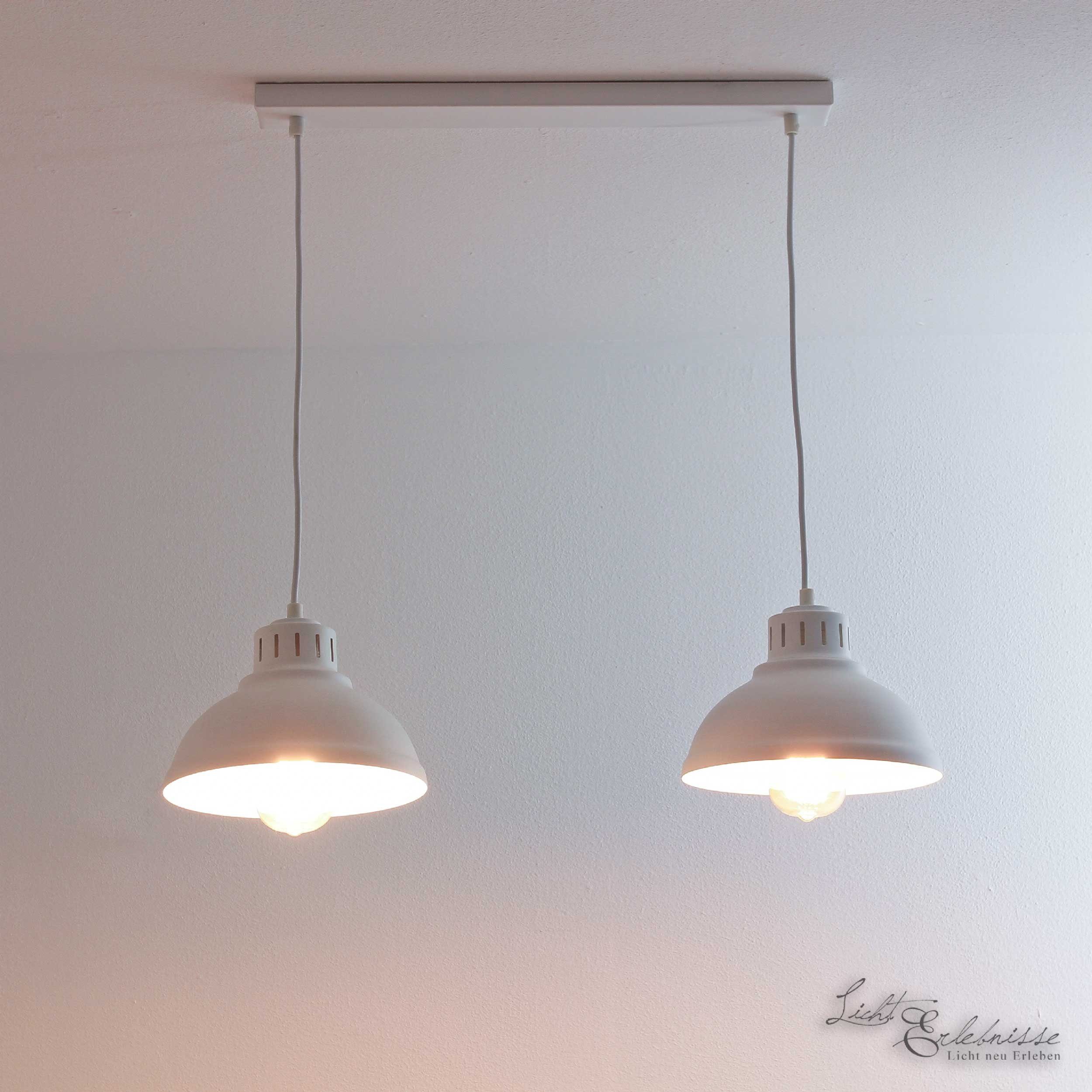 Hängelampe Esszimmer Design Leuchtmittel, ohne Vintage E27 Licht-Erlebnisse Weiß SVEN, Metall Pendelleuchte 2-flammig